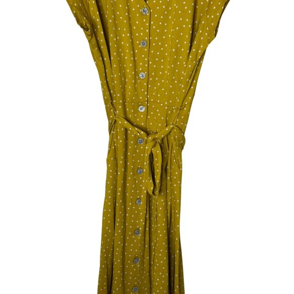 Boden Frances Jersey Midi Dress Yellow Polka Dot Tie Waist Button Front Size 16R - Picture 8 of 11